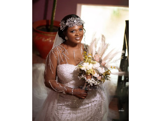 Beautifully Beaded Wedding Dress and Veil +Free Silver Tiara