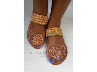 Bead Leather Slippers
