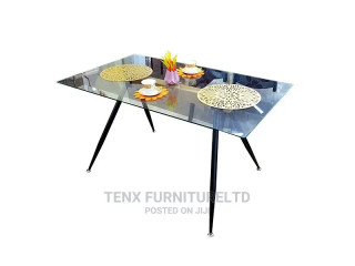 Dinning Table 6 Seater (Glass Top)With Metal Legs