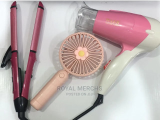 Foldable Hair Dryer, Hand Fan and Straightener