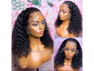 14 Inches Deep Wave Frontal Wig Cap Brazilian Remy